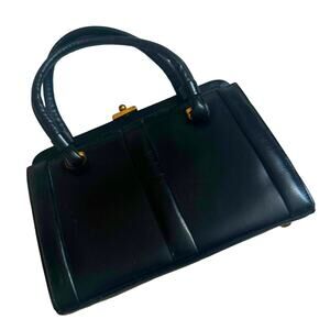 Retro Vintage Leather Purse Handbag 50s Style Elegant Black Gold Closure Clasp